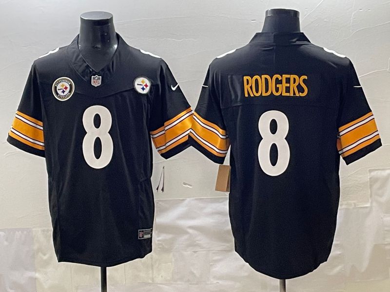 Men 2025 Pittsburgh Steelers 8 Rodgers Black Three generations Nike Limited NFL Jersey style 4